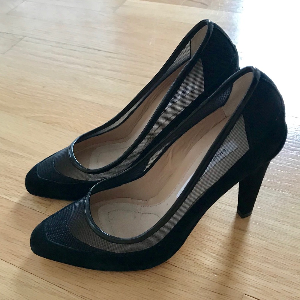 Diane von Furstenberg Black Suede Mesh Pumps
